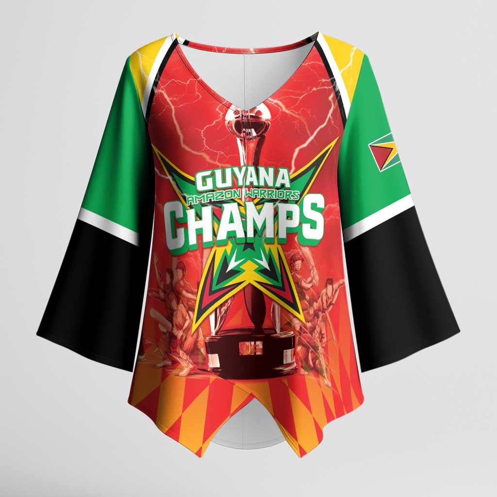 Custom Guyana Cricket Kimono Sleeve Blouse Amazon Warriors Glorious Victory - Wonder Print Shop