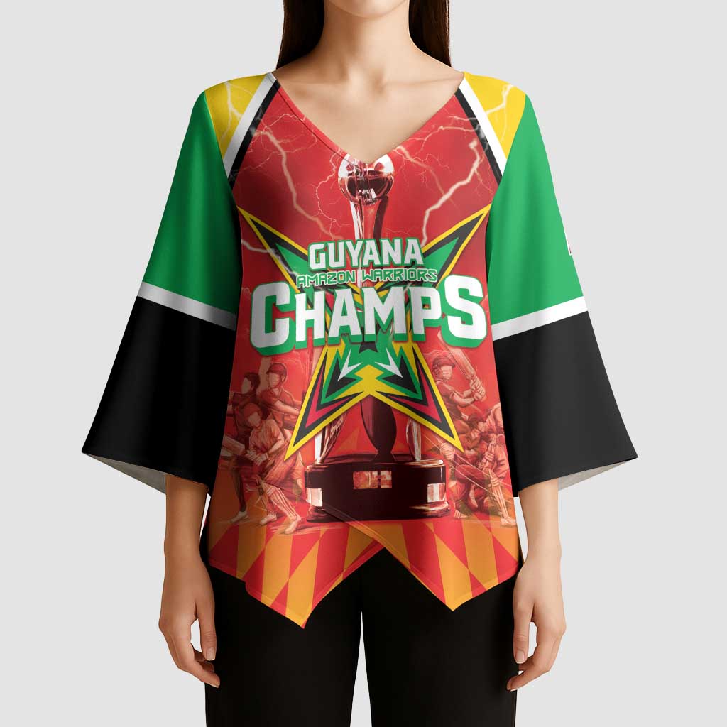 Custom Guyana Cricket Kimono Sleeve Blouse Amazon Warriors Glorious Victory - Wonder Print Shop