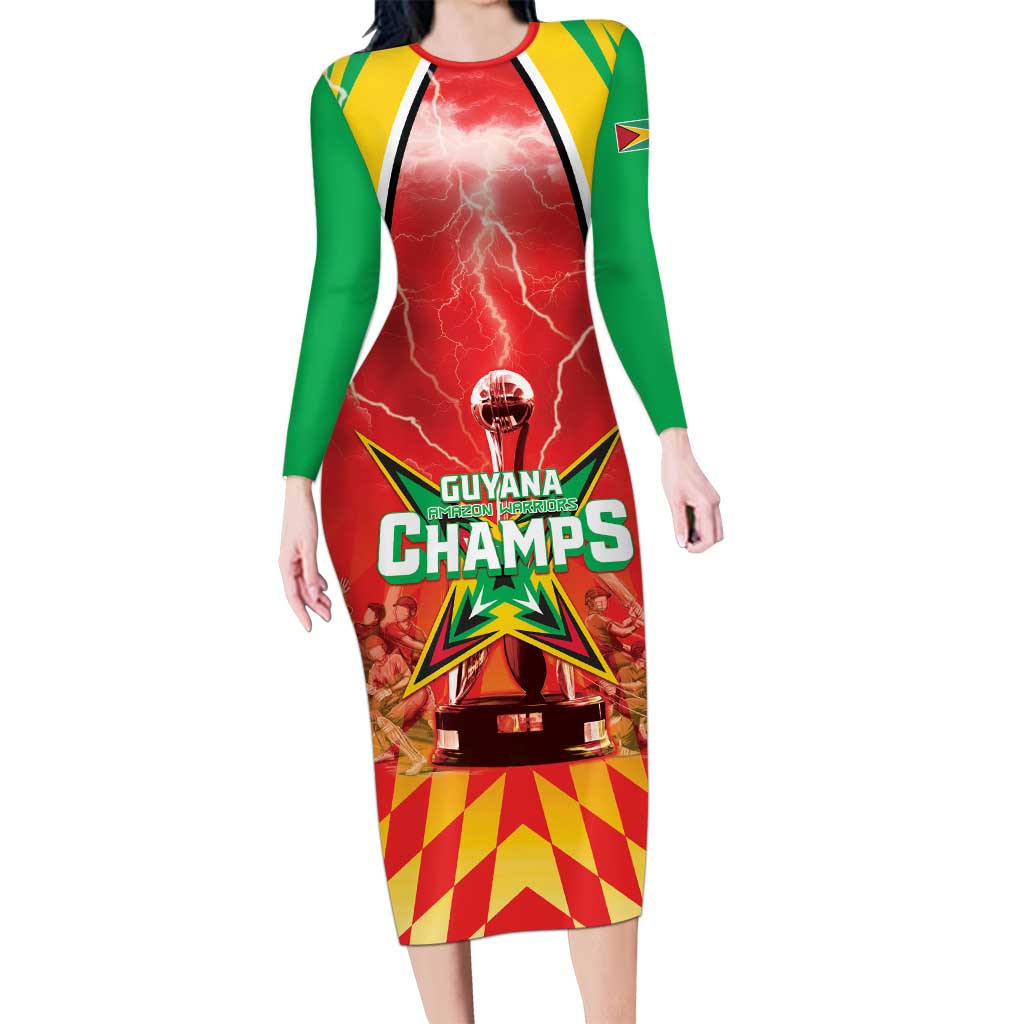 Custom Guyana Cricket Long Sleeve Bodycon Dress Amazon Warriors Glorious Victory - Wonder Print Shop