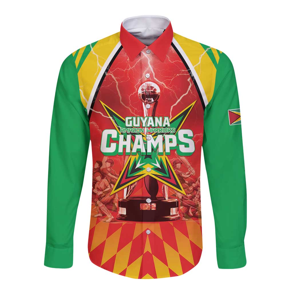 Custom Guyana Cricket Long Sleeve Button Shirt Amazon Warriors Glorious Victory - Wonder Print Shop