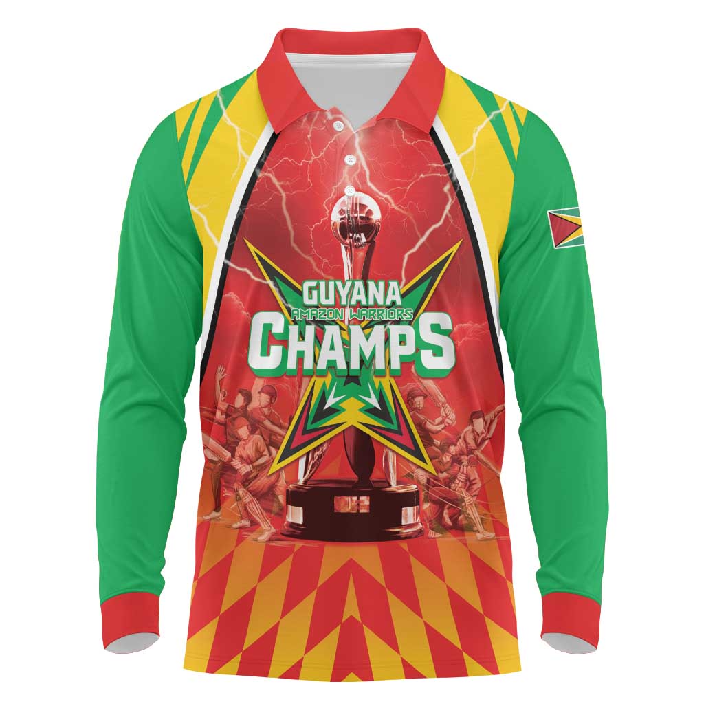 Custom Guyana Cricket Long Sleeve Polo Shirt Amazon Warriors Glorious Victory - Wonder Print Shop