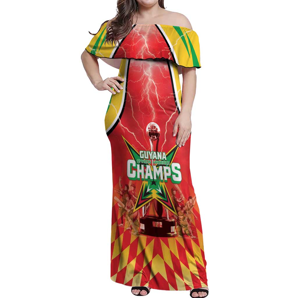 Custom Guyana Cricket Off Shoulder Maxi Dress Amazon Warriors Glorious Victory - Wonder Print Shop