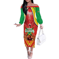 Custom Guyana Cricket Off The Shoulder Long Sleeve Dress Amazon Warriors Glorious Victory - Wonder Print Shop