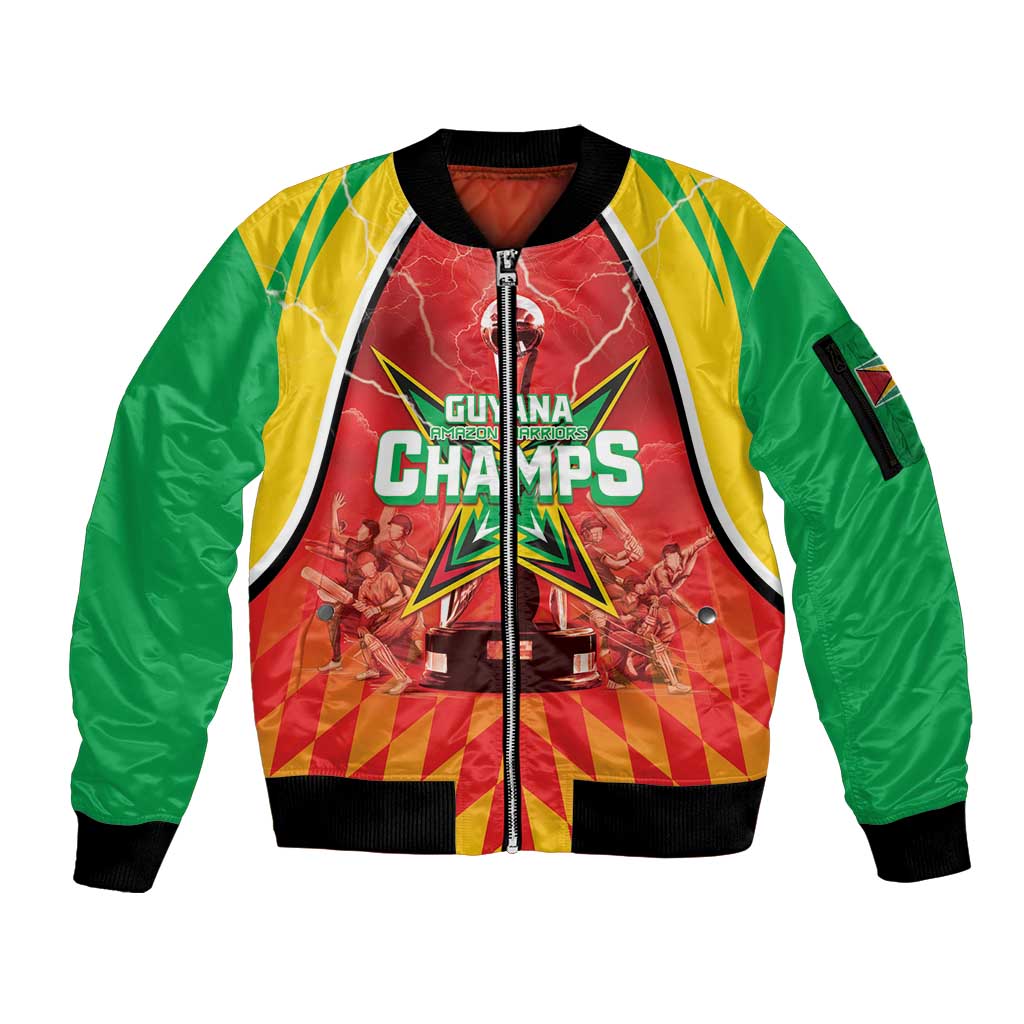 Custom Guyana Cricket Sleeve Zip Bomber Jacket Amazon Warriors Glorious Victory - Wonder Print Shop