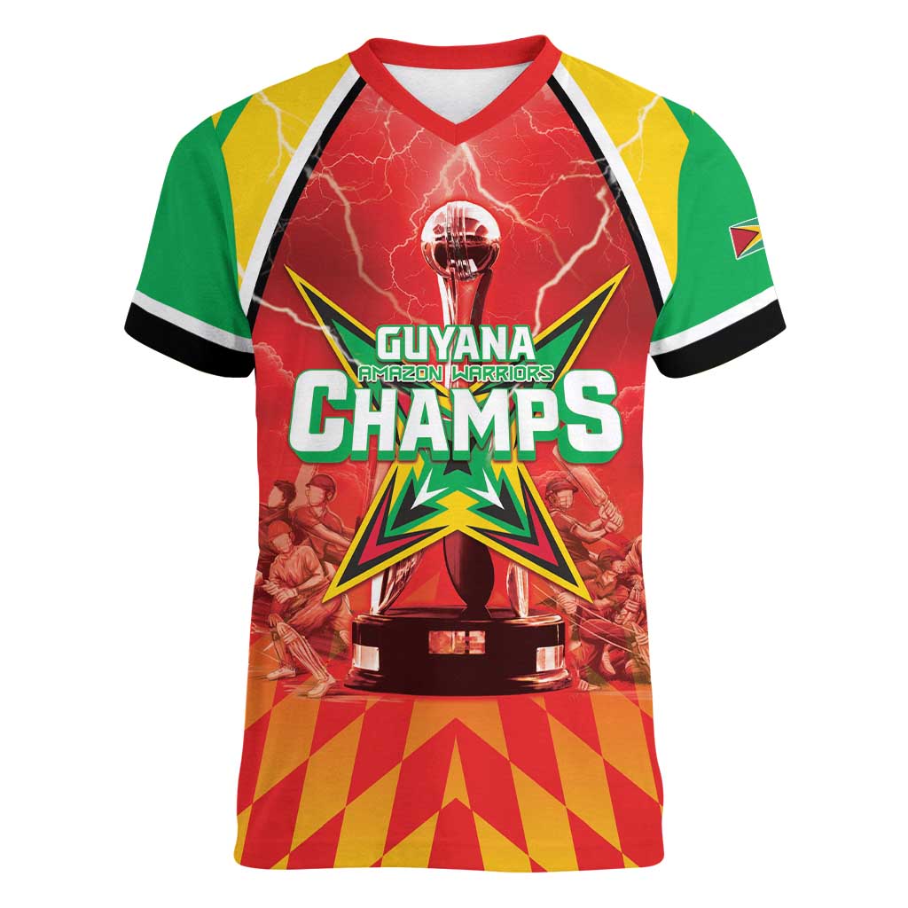 Custom Guyana Cricket Women V-Neck T-Shirt Amazon Warriors Glorious Victory - Wonder Print Shop
