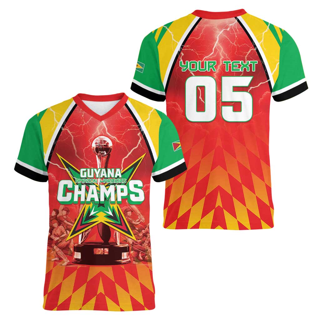 Custom Guyana Cricket Women V-Neck T-Shirt Amazon Warriors Glorious Victory - Wonder Print Shop