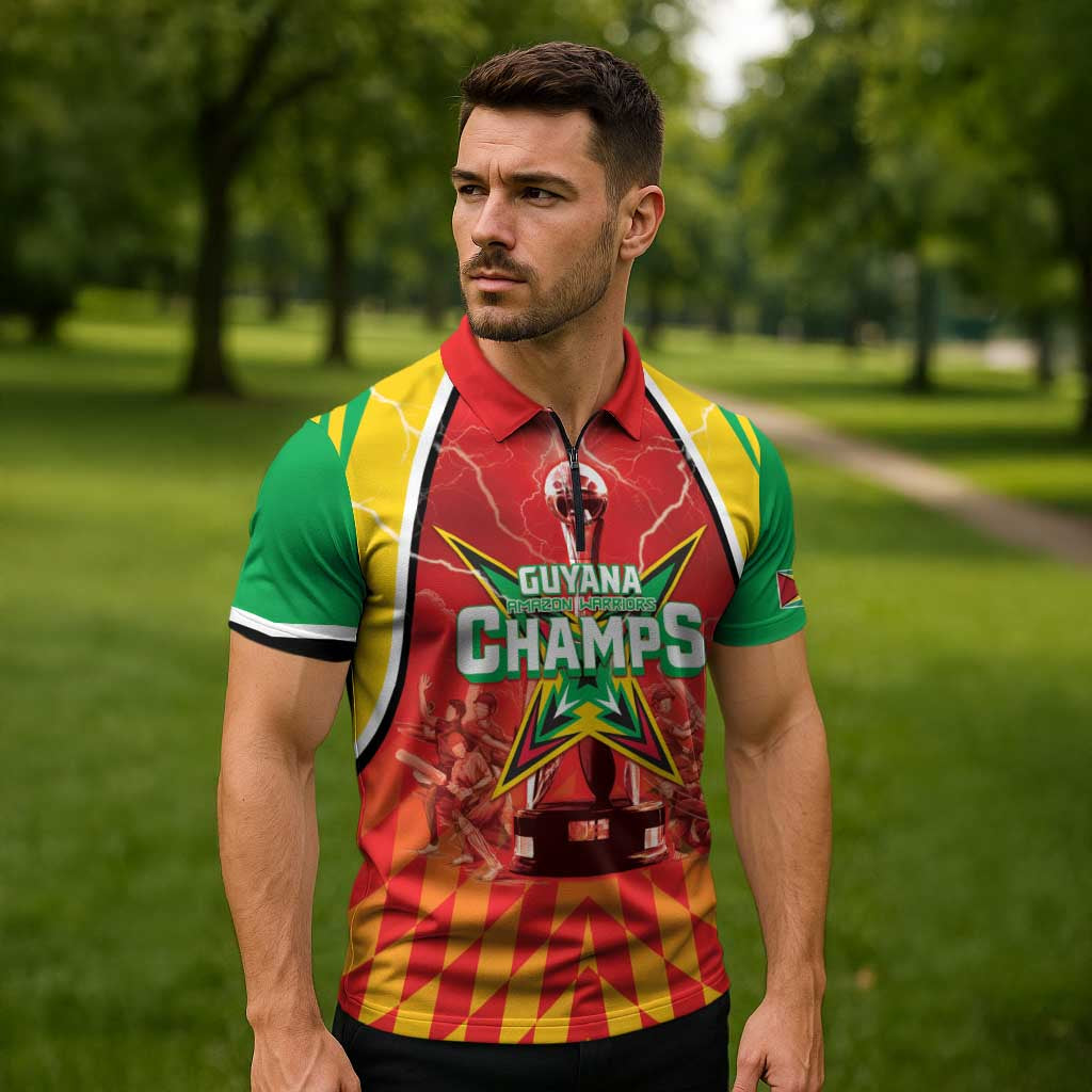 Custom Guyana Cricket Zipper Polo Shirt Amazon Warriors Glorious Victory - Wonder Print Shop