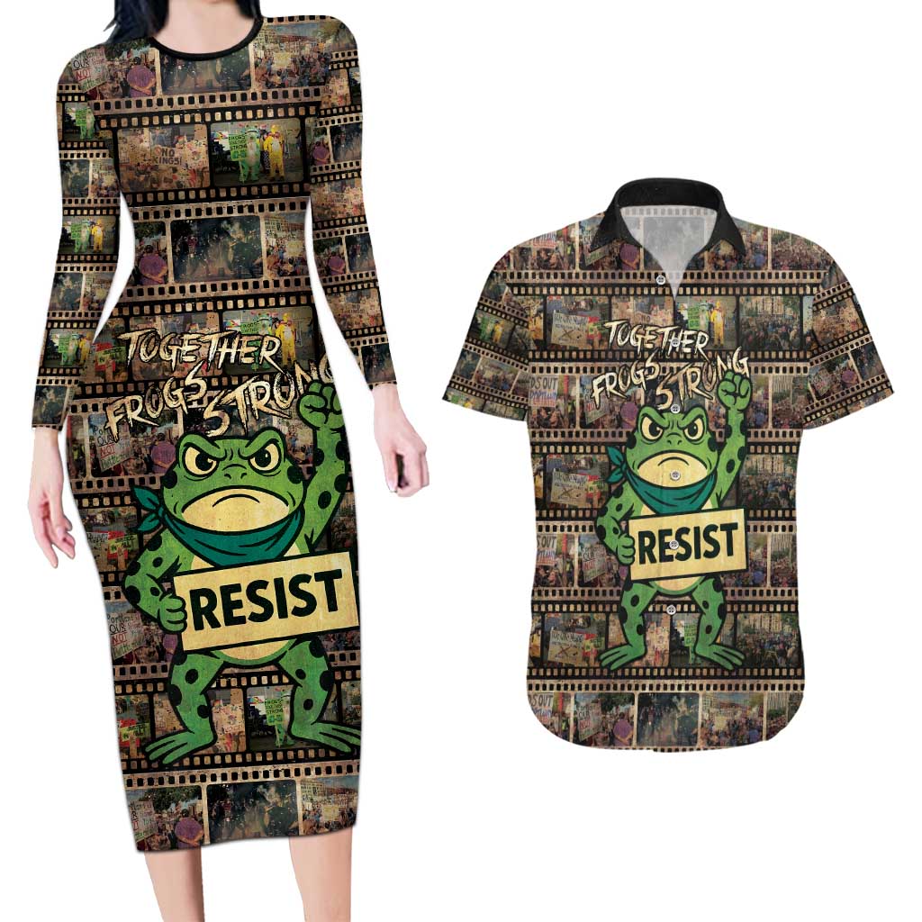 Resist Frog Couples Matching Long Sleeve Bodycon Dress and Hawaiian Shirt Protest Free Portland LT05