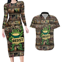 Resist Frog Couples Matching Long Sleeve Bodycon Dress and Hawaiian Shirt Protest Free Portland LT05