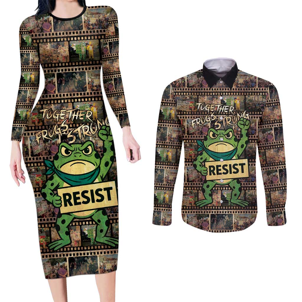 Resist Frog Couples Matching Long Sleeve Bodycon Dress and Long Sleeve Button Shirt Protest Free Portland LT05