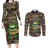 Resist Frog Couples Matching Long Sleeve Bodycon Dress and Long Sleeve Button Shirt Protest Free Portland LT05
