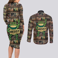 Resist Frog Couples Matching Long Sleeve Bodycon Dress and Long Sleeve Button Shirt Protest Free Portland LT05