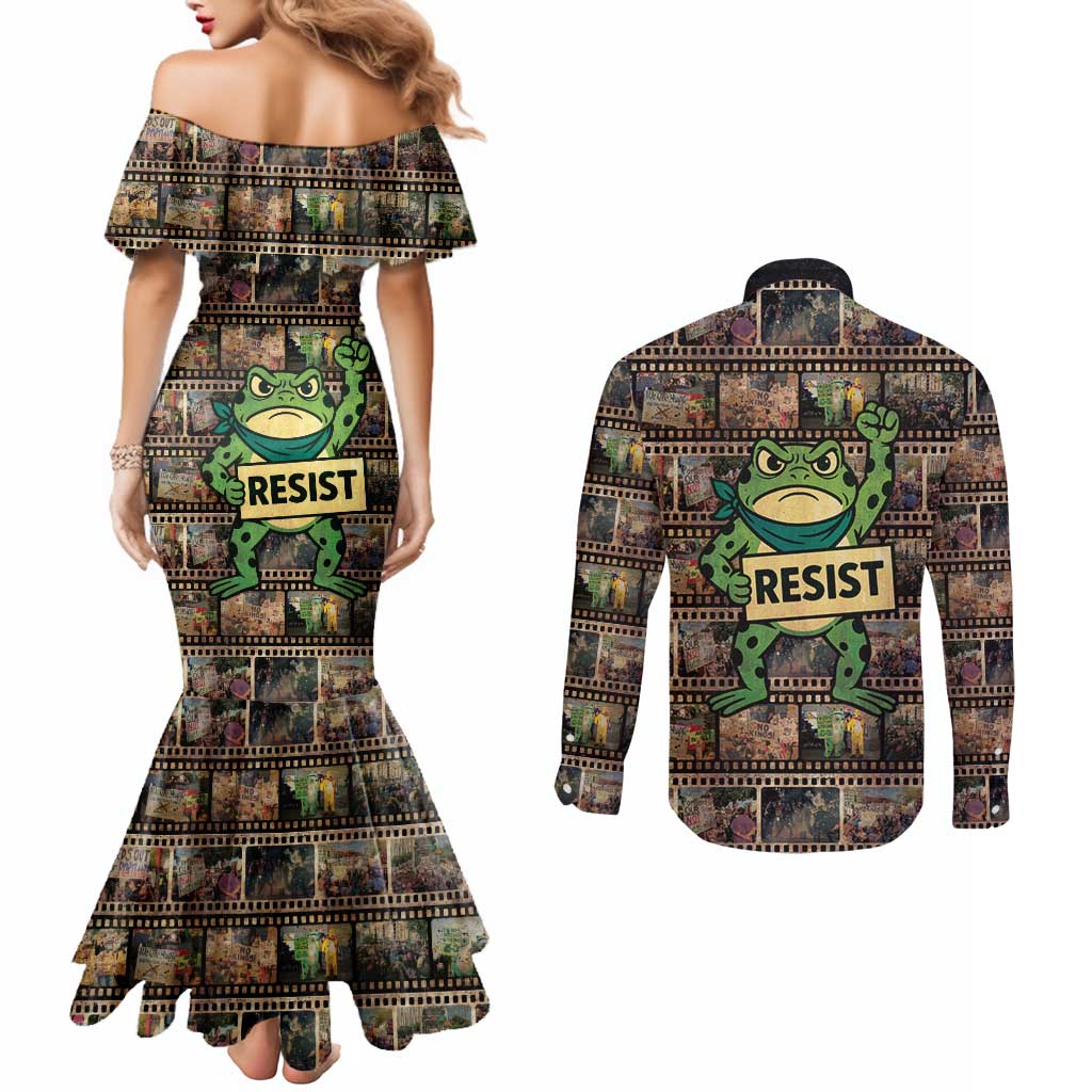 Resist Frog Couples Matching Mermaid Dress and Long Sleeve Button Shirt Protest Free Portland LT05