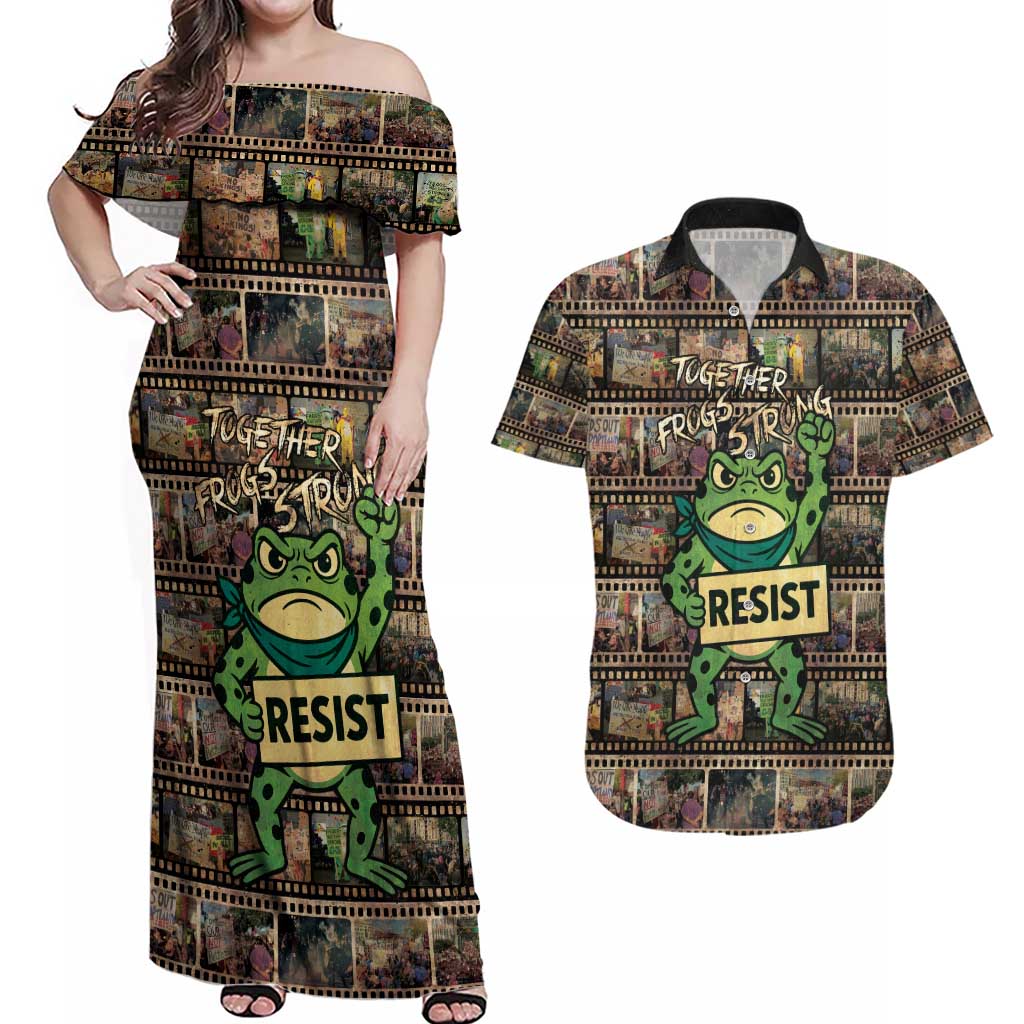 Resist Frog Couples Matching Off Shoulder Maxi Dress and Hawaiian Shirt Protest Free Portland LT05