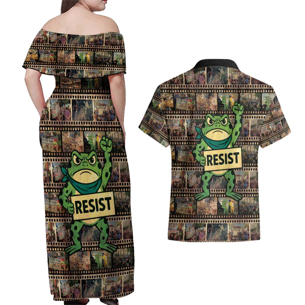 Resist Frog Couples Matching Off Shoulder Maxi Dress and Hawaiian Shirt Protest Free Portland LT05