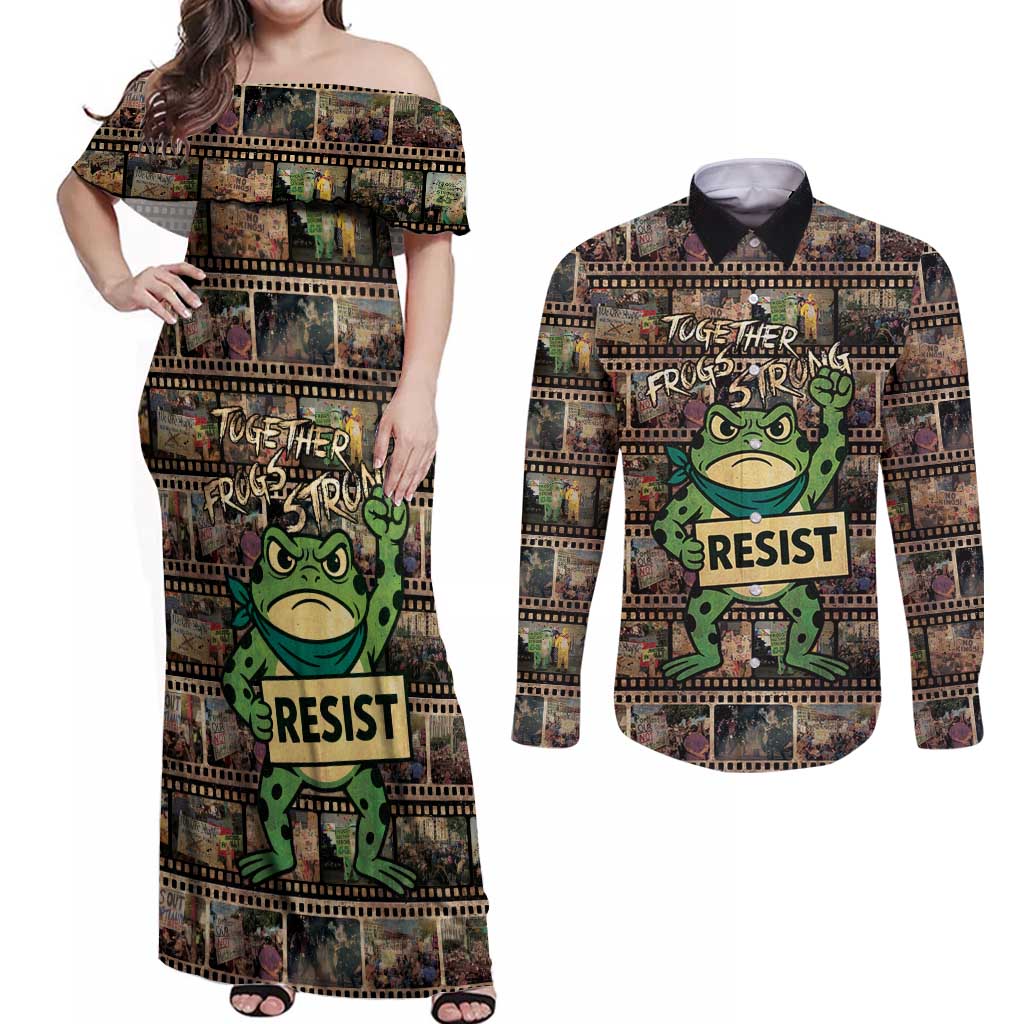 Resist Frog Couples Matching Off Shoulder Maxi Dress and Long Sleeve Button Shirt Protest Free Portland LT05