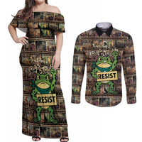 Resist Frog Couples Matching Off Shoulder Maxi Dress and Long Sleeve Button Shirt Protest Free Portland LT05