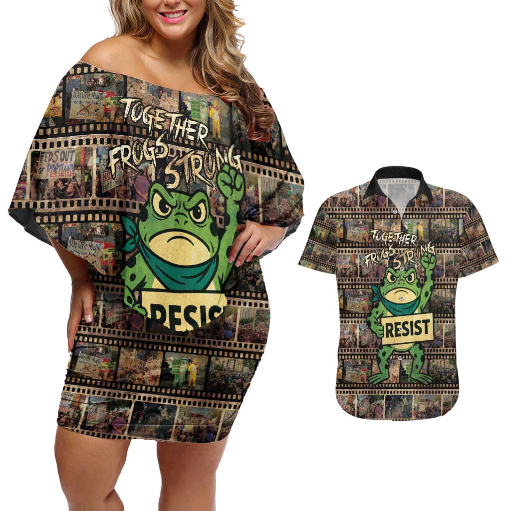 Resist Frog Couples Matching Off Shoulder Short Dress and Hawaiian Shirt Protest Free Portland LT05