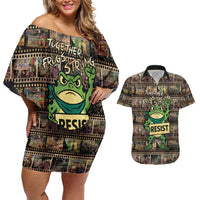 Resist Frog Couples Matching Off Shoulder Short Dress and Hawaiian Shirt Protest Free Portland LT05