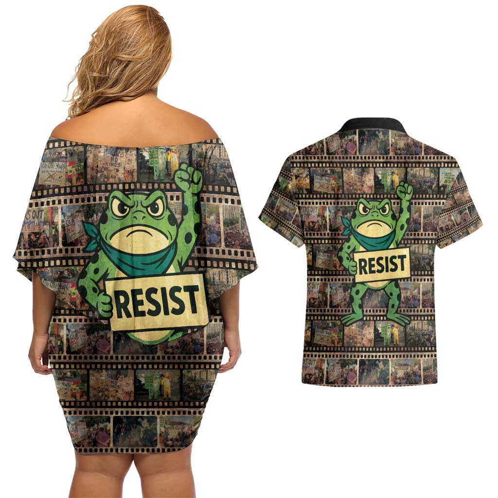 Resist Frog Couples Matching Off Shoulder Short Dress and Hawaiian Shirt Protest Free Portland LT05