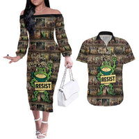 Resist Frog Couples Matching Off The Shoulder Long Sleeve Dress and Hawaiian Shirt Protest Free Portland LT05