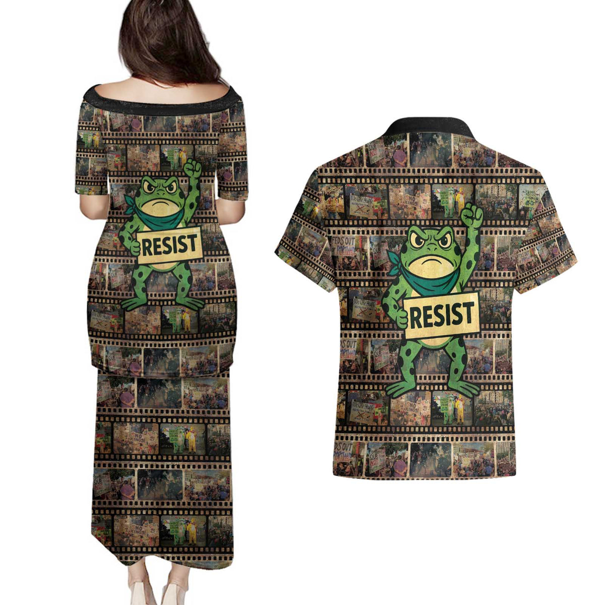 Resist Frog Couples Matching Puletasi and Hawaiian Shirt Protest Free Portland LT05