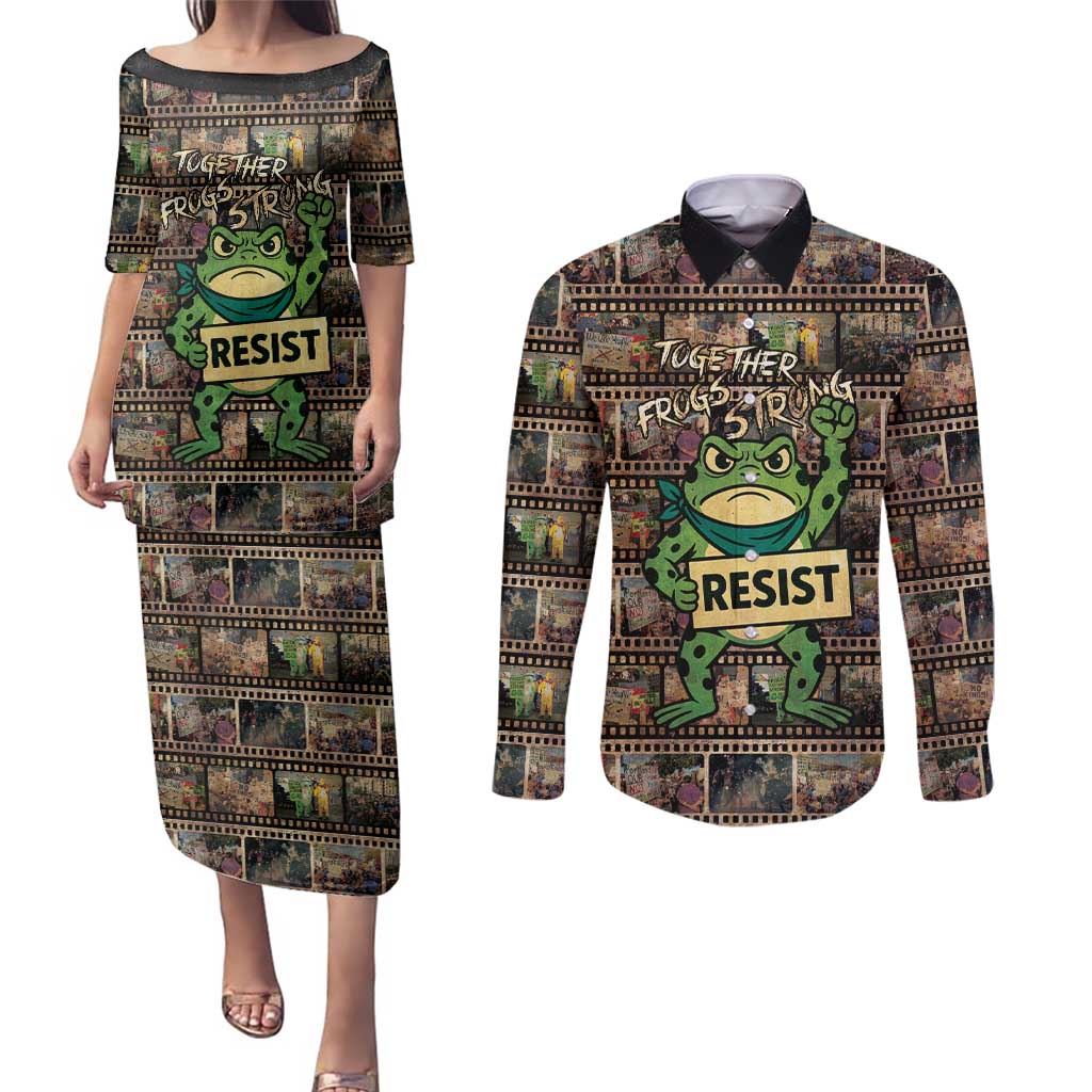 Resist Frog Couples Matching Puletasi and Long Sleeve Button Shirt Protest Free Portland LT05
