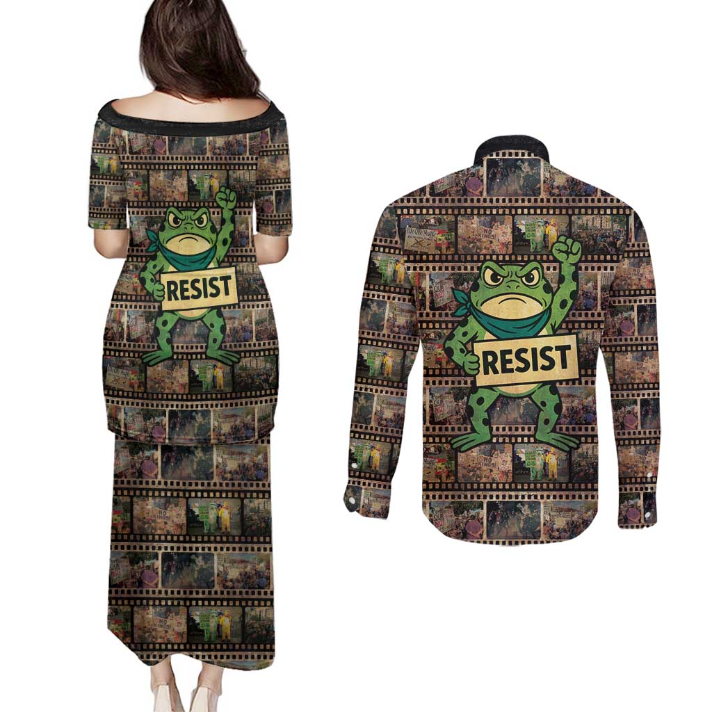 Resist Frog Couples Matching Puletasi and Long Sleeve Button Shirt Protest Free Portland LT05