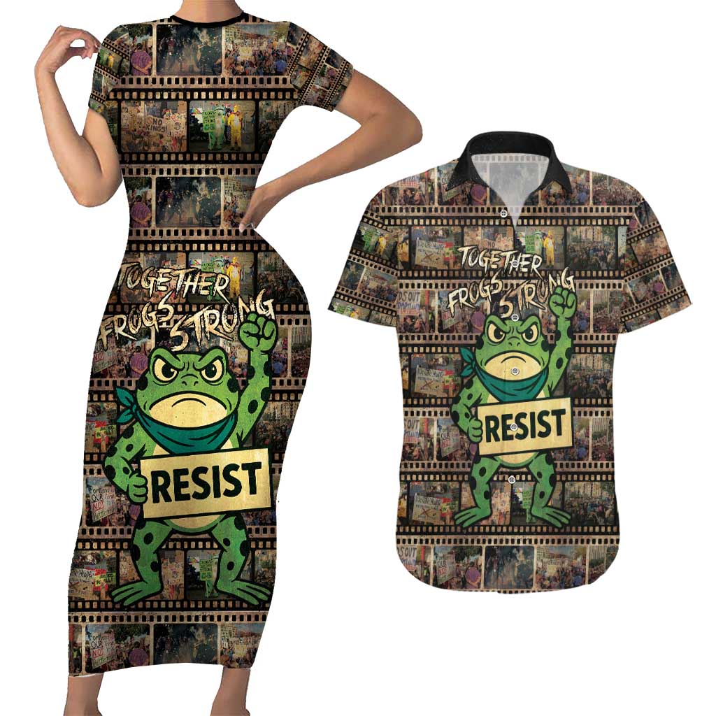 Resist Frog Couples Matching Short Sleeve Bodycon Dress and Hawaiian Shirt Protest Free Portland LT05