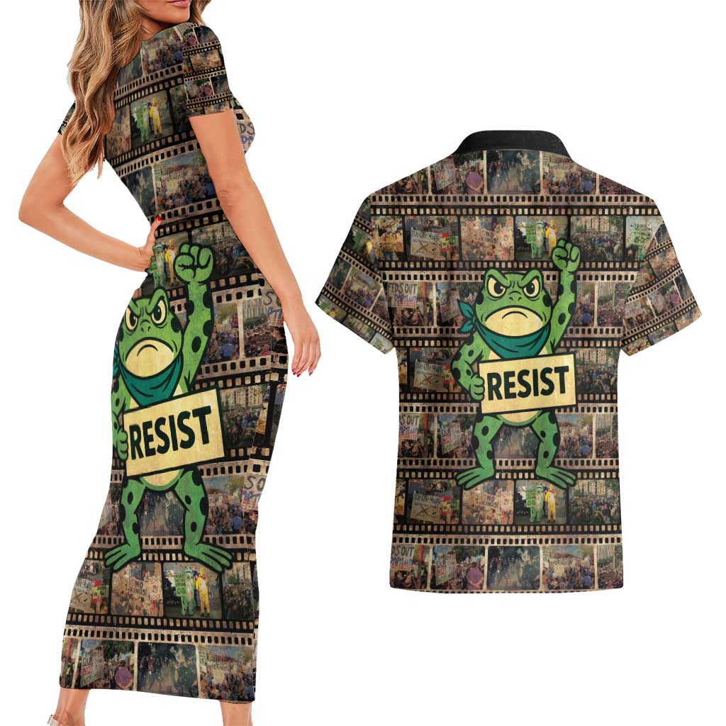 Resist Frog Couples Matching Short Sleeve Bodycon Dress and Hawaiian Shirt Protest Free Portland LT05