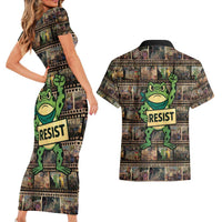 Resist Frog Couples Matching Short Sleeve Bodycon Dress and Hawaiian Shirt Protest Free Portland LT05