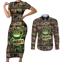 Resist Frog Couples Matching Short Sleeve Bodycon Dress and Long Sleeve Button Shirt Protest Free Portland LT05