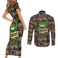 Resist Frog Couples Matching Short Sleeve Bodycon Dress and Long Sleeve Button Shirt Protest Free Portland LT05