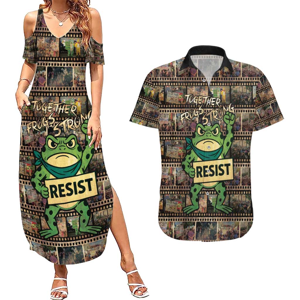 Resist Frog Couples Matching Summer Maxi Dress and Hawaiian Shirt Protest Free Portland LT05