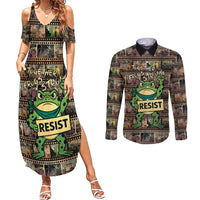 Resist Frog Couples Matching Summer Maxi Dress and Long Sleeve Button Shirt Protest Free Portland LT05