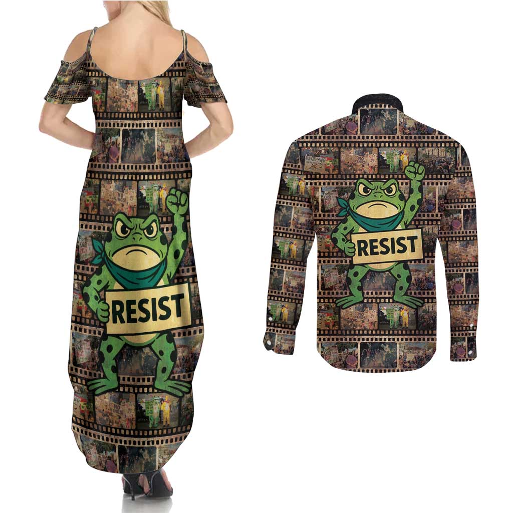 Resist Frog Couples Matching Summer Maxi Dress and Long Sleeve Button Shirt Protest Free Portland LT05