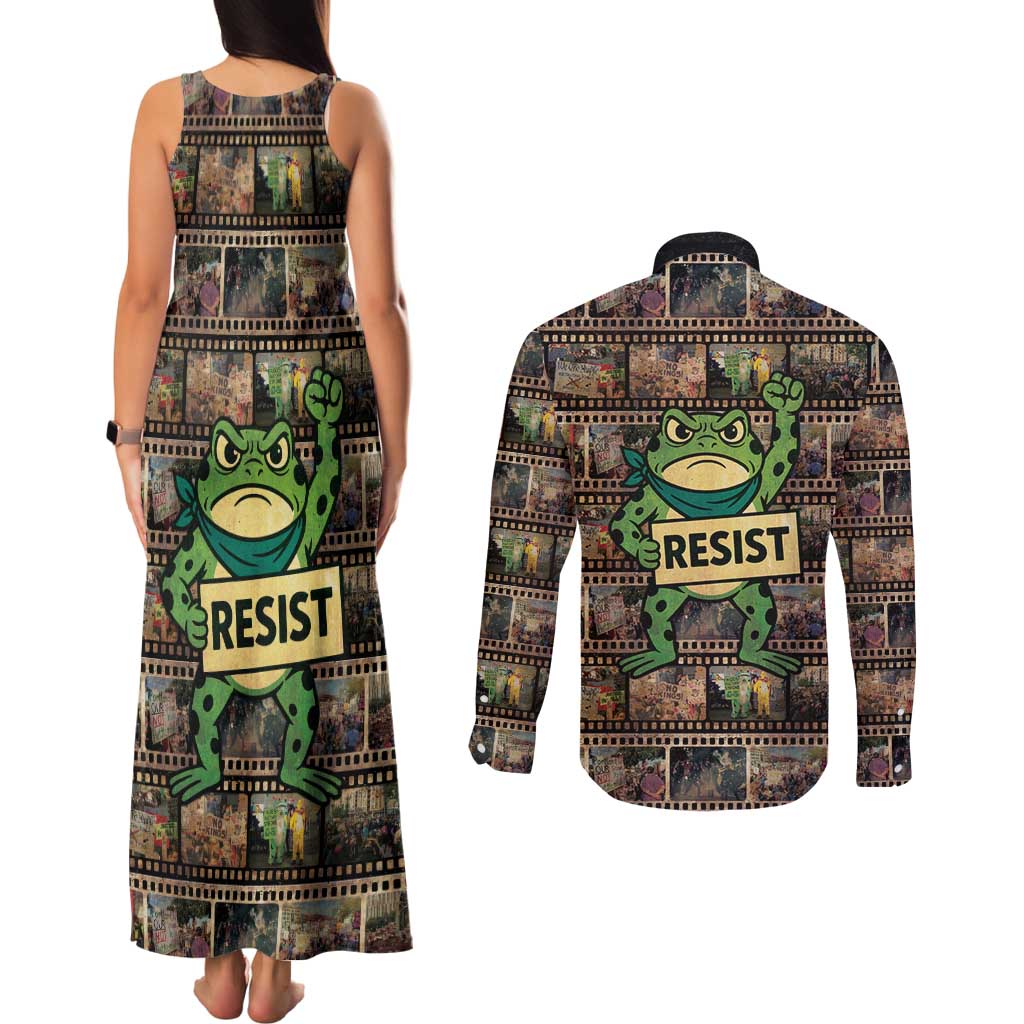 Resist Frog Couples Matching Tank Maxi Dress and Long Sleeve Button Shirt Protest Free Portland LT05