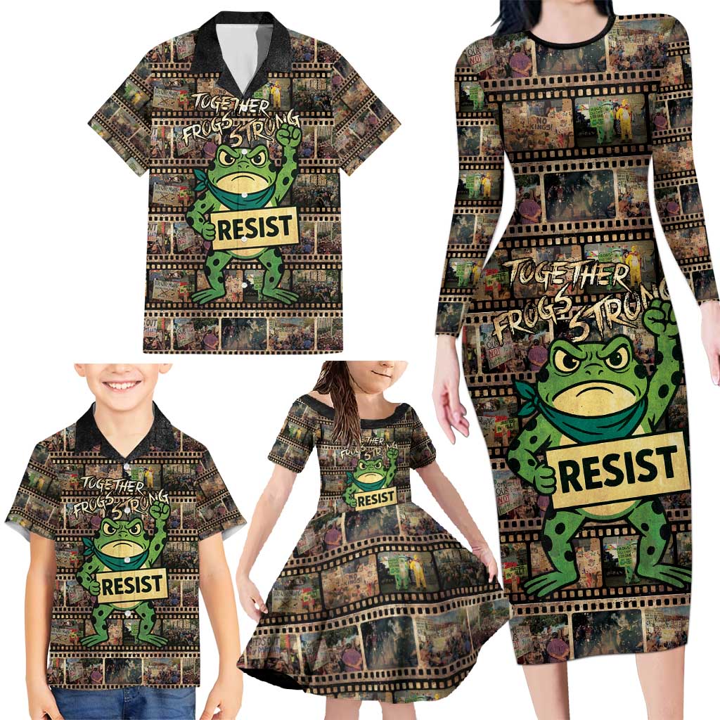 Resist Frog Family Matching Long Sleeve Bodycon Dress and Hawaiian Shirt Protest Free Portland LT05