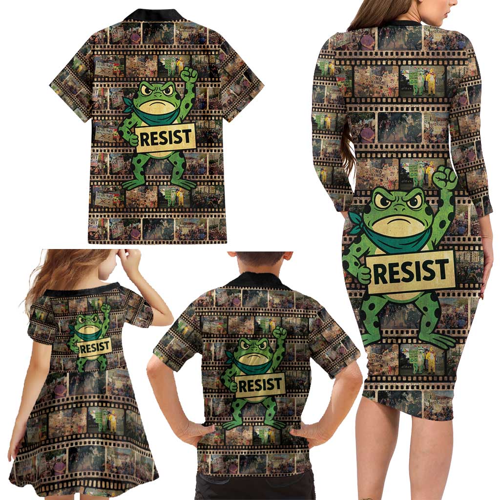 Resist Frog Family Matching Long Sleeve Bodycon Dress and Hawaiian Shirt Protest Free Portland LT05