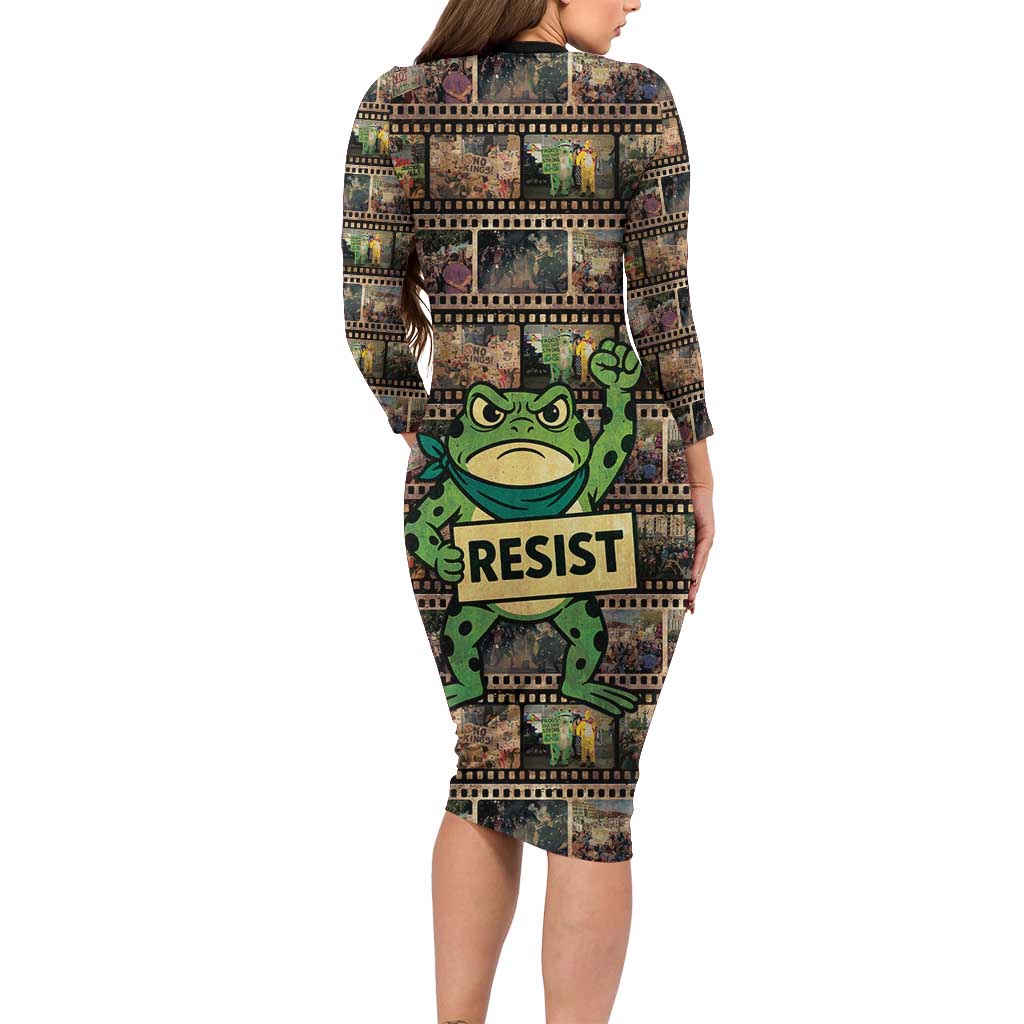 Resist Frog Family Matching Long Sleeve Bodycon Dress and Hawaiian Shirt Protest Free Portland LT05