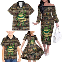 Resist Frog Family Matching Off The Shoulder Long Sleeve Dress and Hawaiian Shirt Protest Free Portland LT05