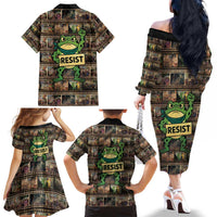 Resist Frog Family Matching Off The Shoulder Long Sleeve Dress and Hawaiian Shirt Protest Free Portland LT05