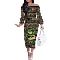 Resist Frog Family Matching Off The Shoulder Long Sleeve Dress and Hawaiian Shirt Protest Free Portland LT05