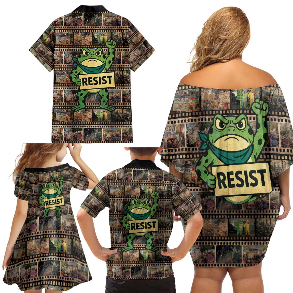 Resist Frog Family Matching Off Shoulder Short Dress and Hawaiian Shirt Protest Free Portland LT05
