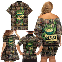 Resist Frog Family Matching Off Shoulder Short Dress and Hawaiian Shirt Protest Free Portland LT05