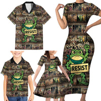 Resist Frog Family Matching Short Sleeve Bodycon Dress and Hawaiian Shirt Protest Free Portland LT05