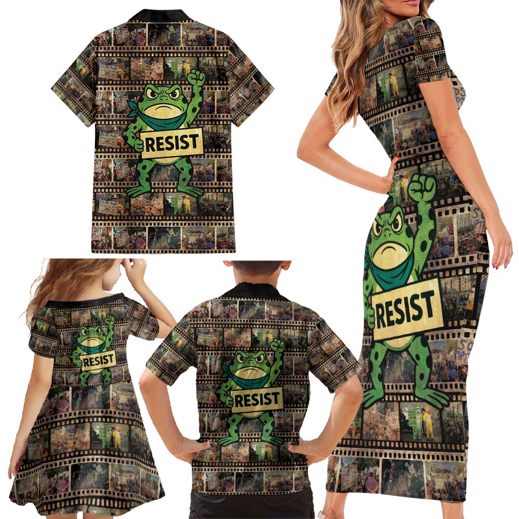 Resist Frog Family Matching Short Sleeve Bodycon Dress and Hawaiian Shirt Protest Free Portland LT05