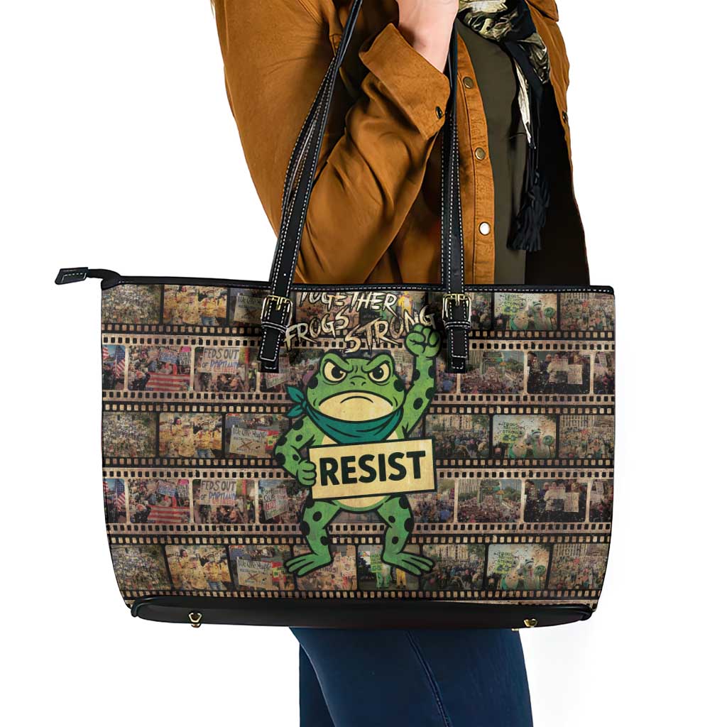 Resist Frog Leather Tote Bag Protest Free Portland LT05
