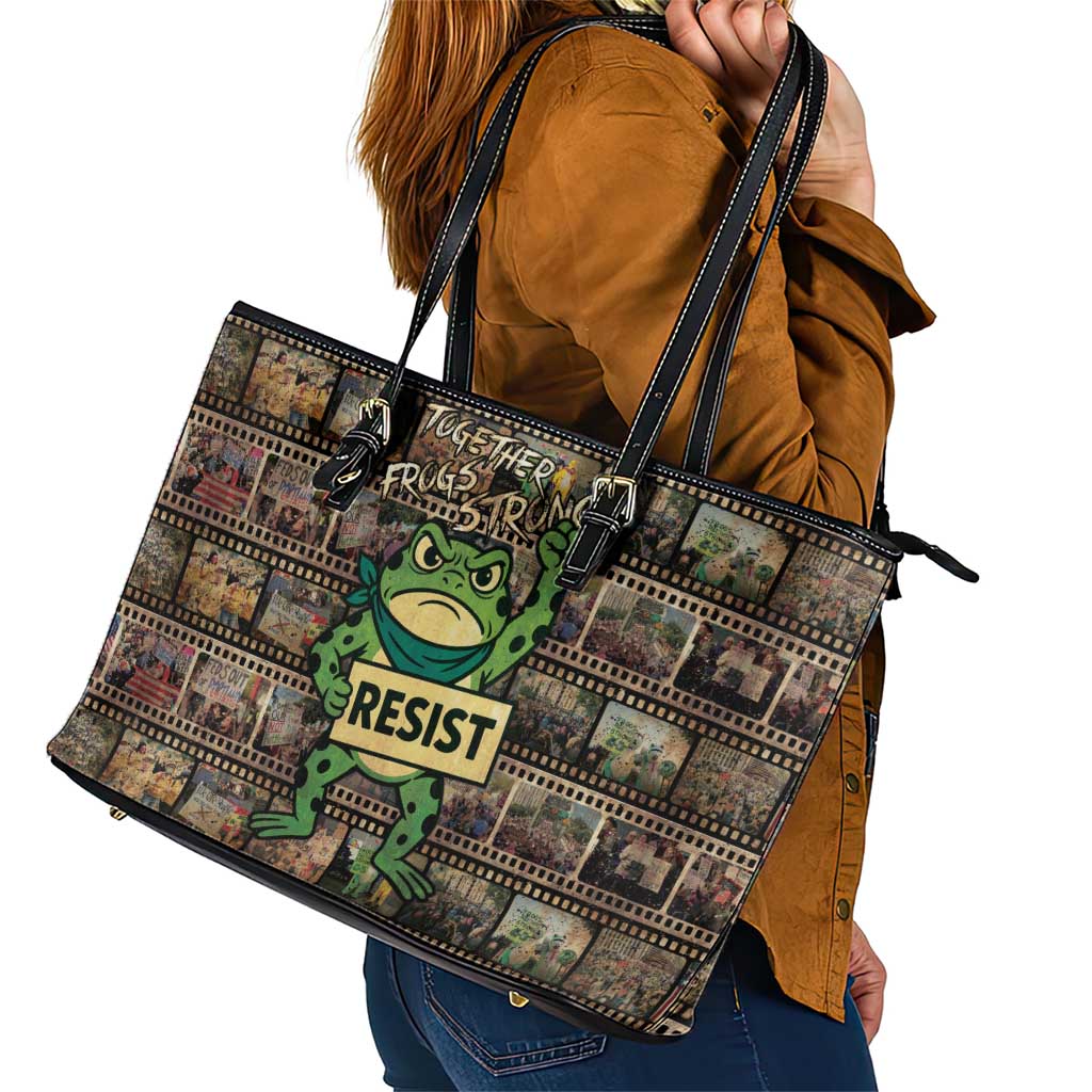 Resist Frog Leather Tote Bag Protest Free Portland LT05