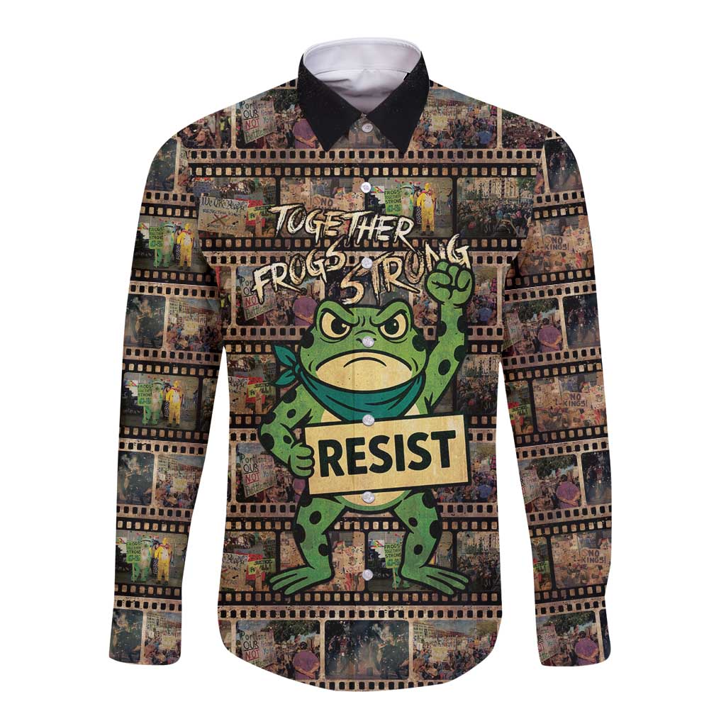 Resist Frog Long Sleeve Button Shirt Protest Free Portland LT05